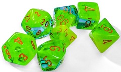 Chessex - Gemini Plasma Green-Teal/Orange Luminary 7pc - CHX26470